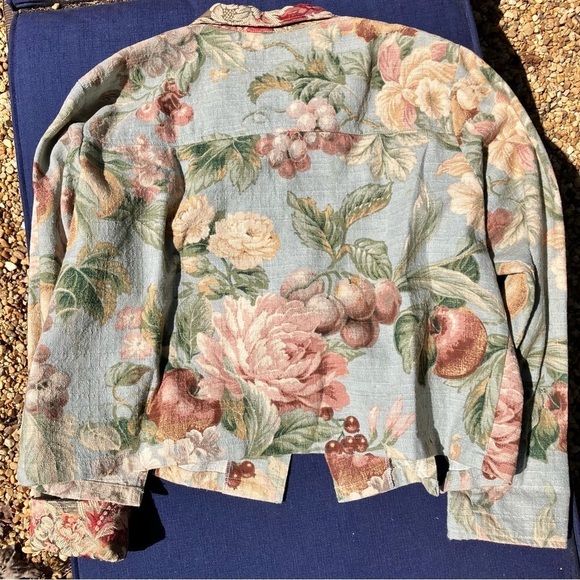 Vintage 80's My Boyfriends Back Floral Tapestry prairie Blazer jacket womens L - Picture 9 of 11
